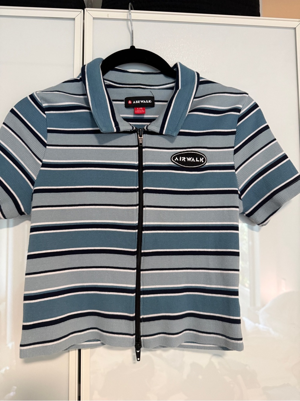 Airwalk Ribbed Zip Polo in Light Blue and Navy Stripes